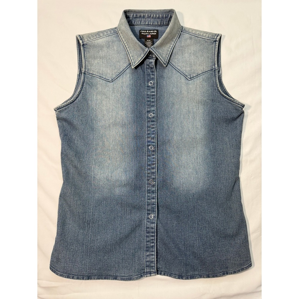 Polo Jeans Co. Ralph Lauren Women's Denim Sleeveless Western Shirt – Medium